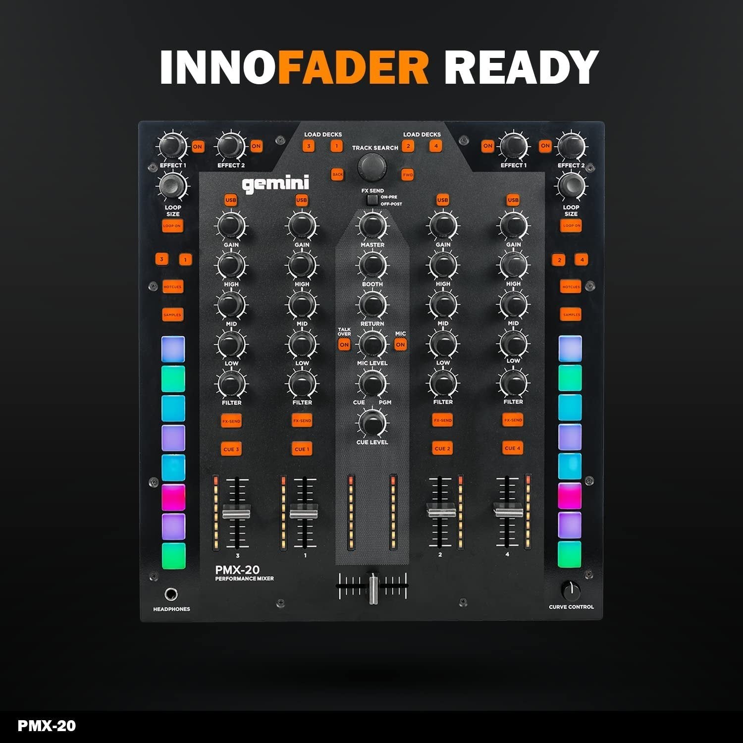 Gemini PMX-20 4-Channel DJ Mixer/MIDI Controller w/ Audio Interface