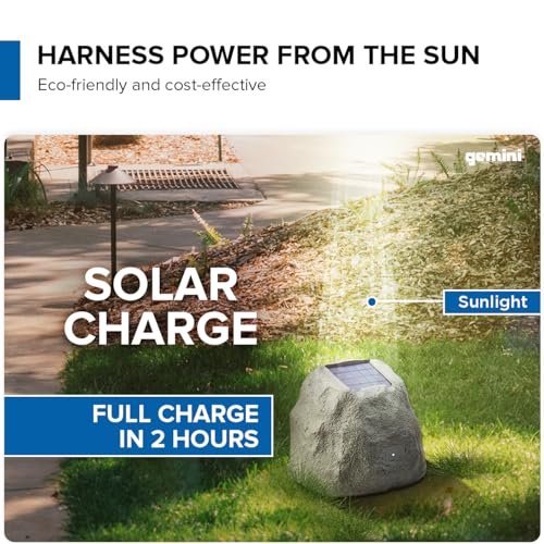 Altavoz solar Bluetooth tipo roca - Resistente al agua IPX5, Multi-Link, LED
