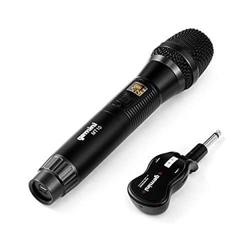 Gemini GMU-M100 rechargeable UHF wireless microphone system with 50-meter range and auto-pairing feature