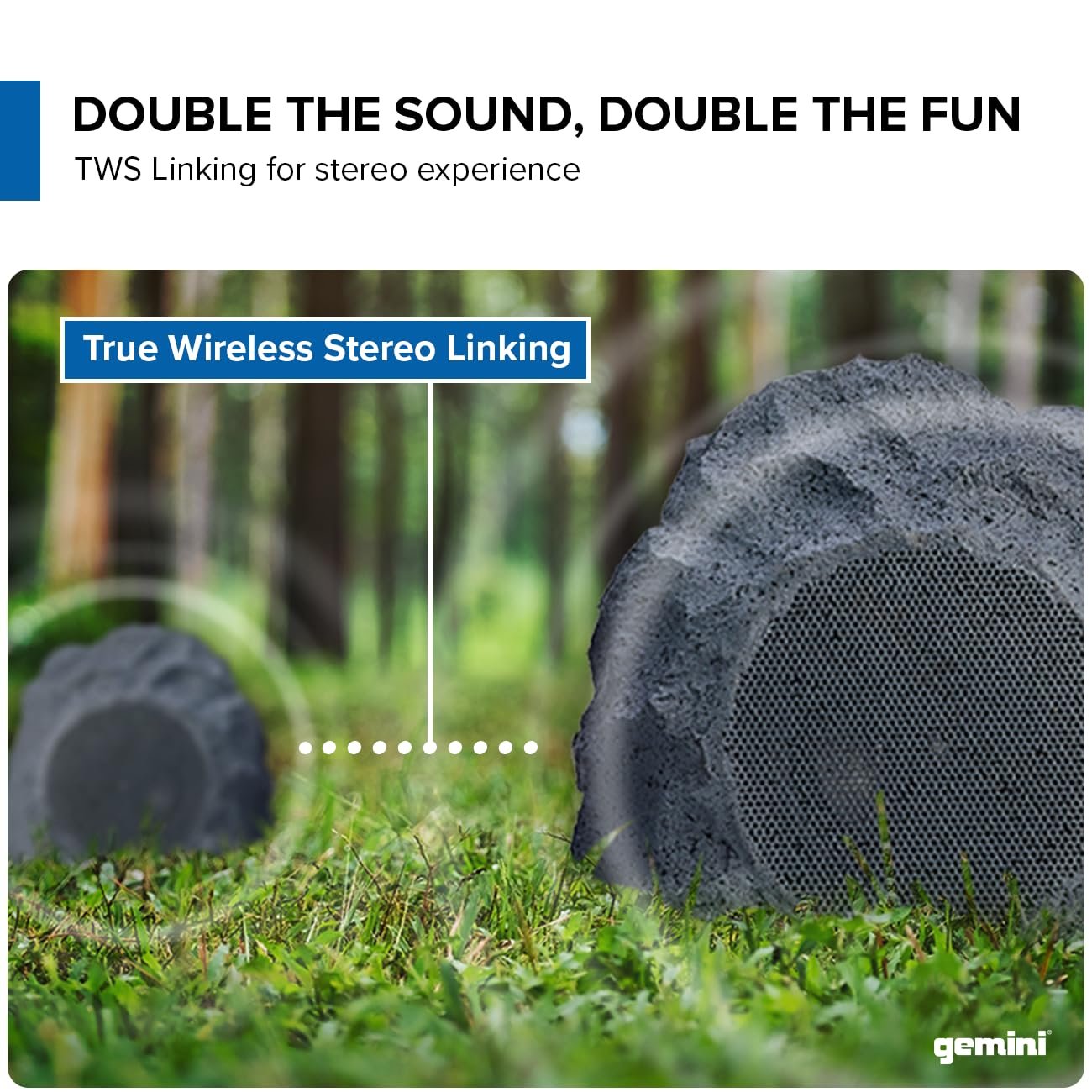 Gemini Sound waterproof rock speakers in natural stone finish, 40W Bluetooth for outdoor patio use