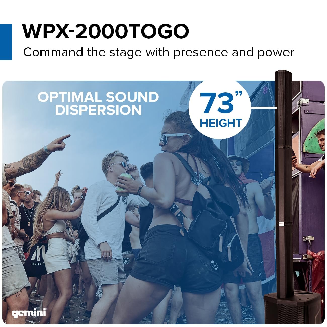 Gemini Sound WPX-2000TOGO portable 1000W PA speaker with 8-inch subwoofer and battery for outdoor use