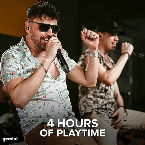 Gemini GMU-M200 UHF dual wireless microphone system with 50m range and 1200mAh batteries