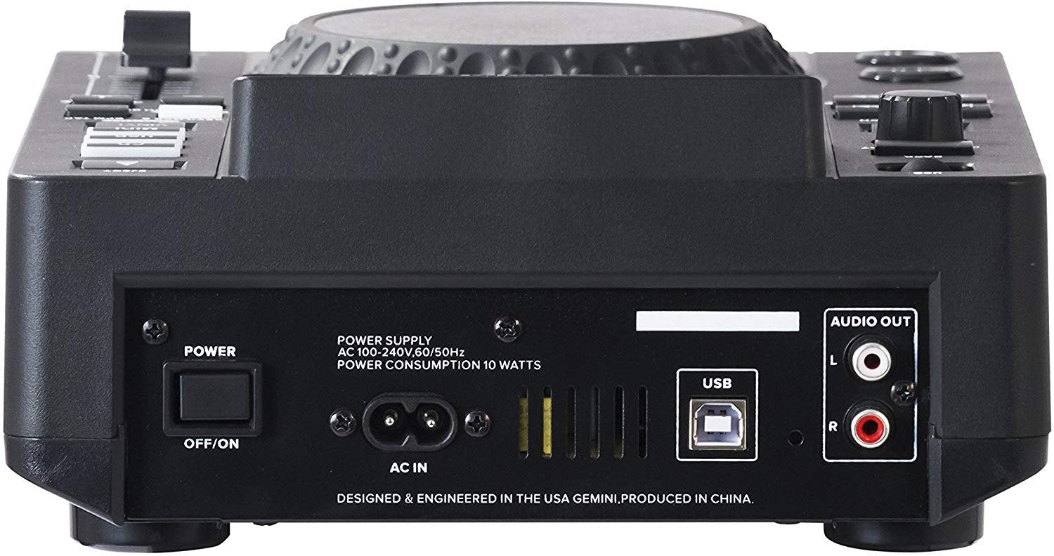 Gemini MDJ-600 DJ media player with touch platter, USB and CD playback, sleek black design