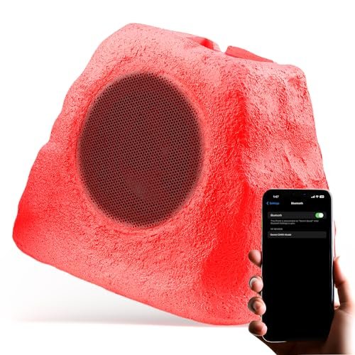 Gemini Sound solar Bluetooth rock speaker in camouflage design, waterproof with LED lights for outdoor use