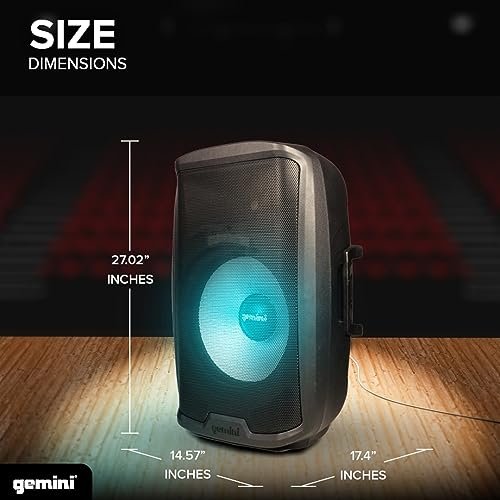 Gemini Sound 15-inch Bluetooth PA speaker with LED lights, 2000W power, and frequency range 40Hz-20kHz