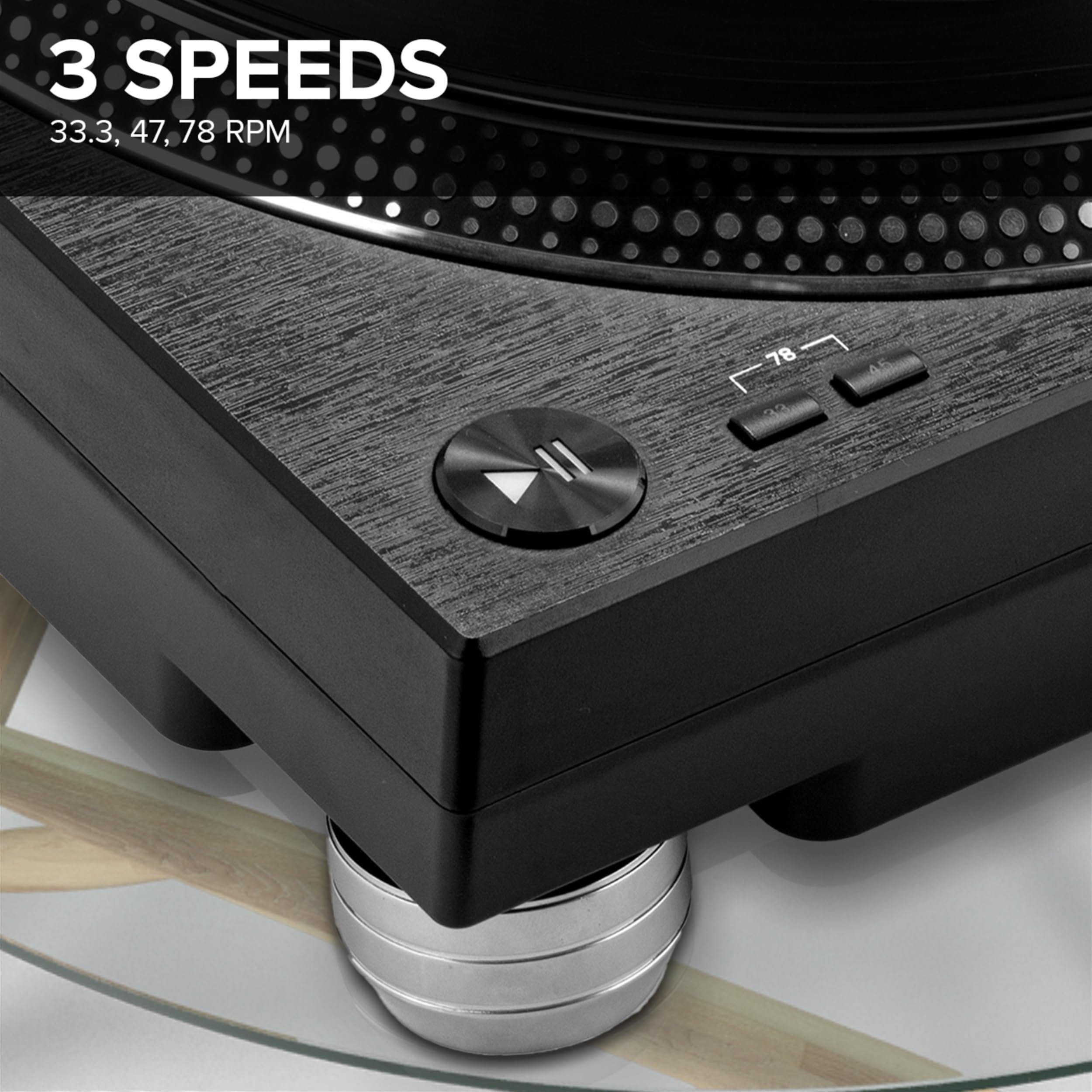 Gemini TT-4000 black DJ turntable with aluminum platter, high torque direct drive, and anti-skate feature