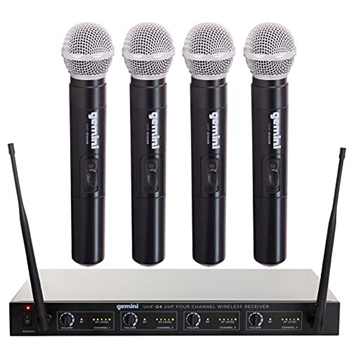 Gemini Sound UHF-04M wireless microphone system with 4 handheld mics and receiver for DJ and karaoke use