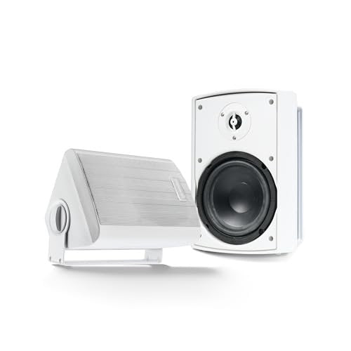 White waterproof outdoor Bluetooth speakers with 4-inch woofer and 0.5-inch tweeter by Gemini Sound