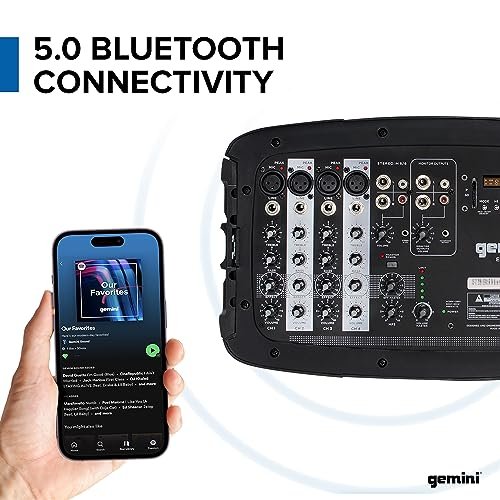 Gemini Sound ES-210MXBLU portable PA system with 150W Class D amplifier and 10-inch speaker in blue