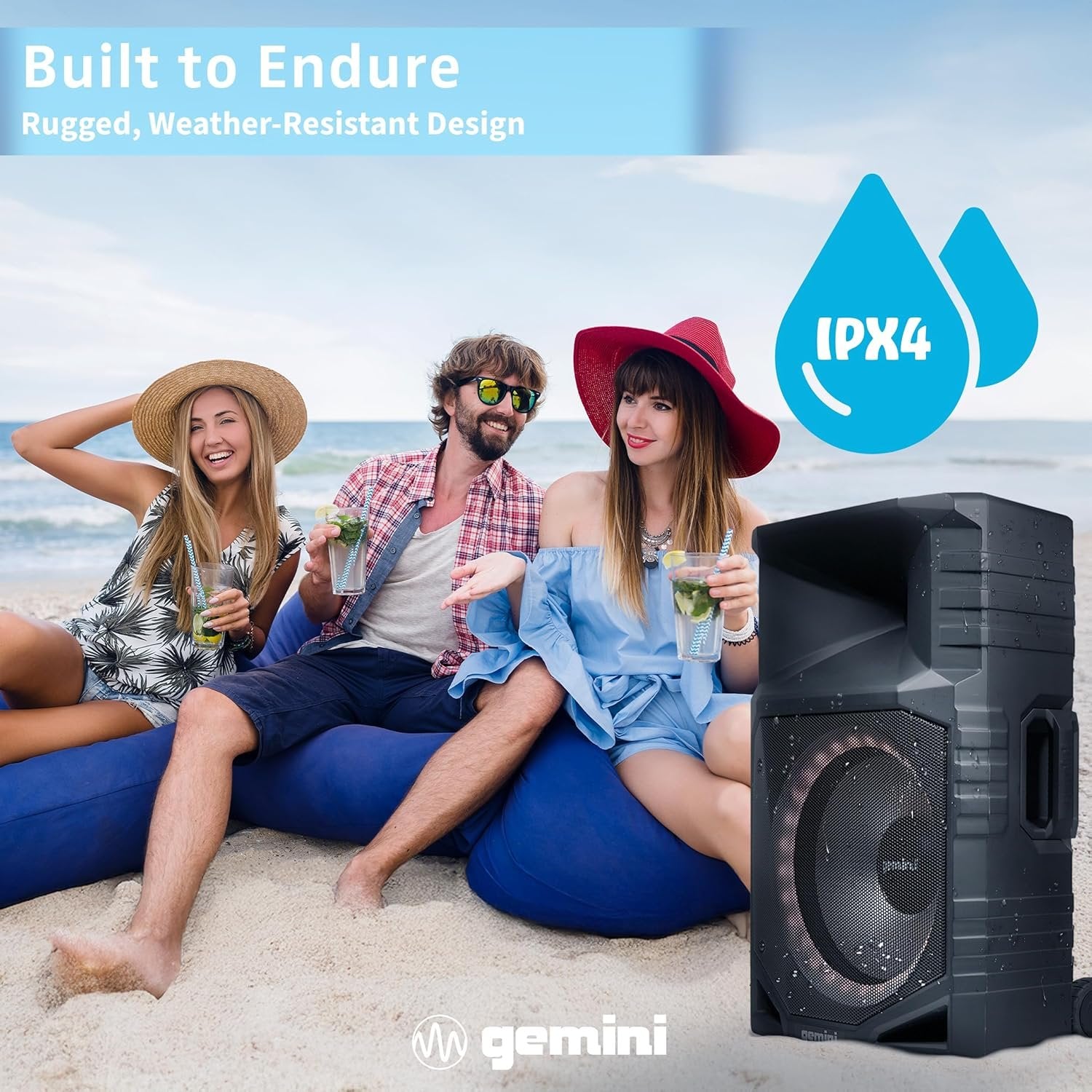 Gemini Sound GXP-T1500 portable 1500W waterproof PA speaker with 15-inch woofer and Bluetooth connectivity