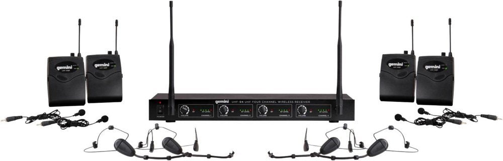 Gemini UHF-04HL multi-frequency wireless microphone system with handheld mic and receiver