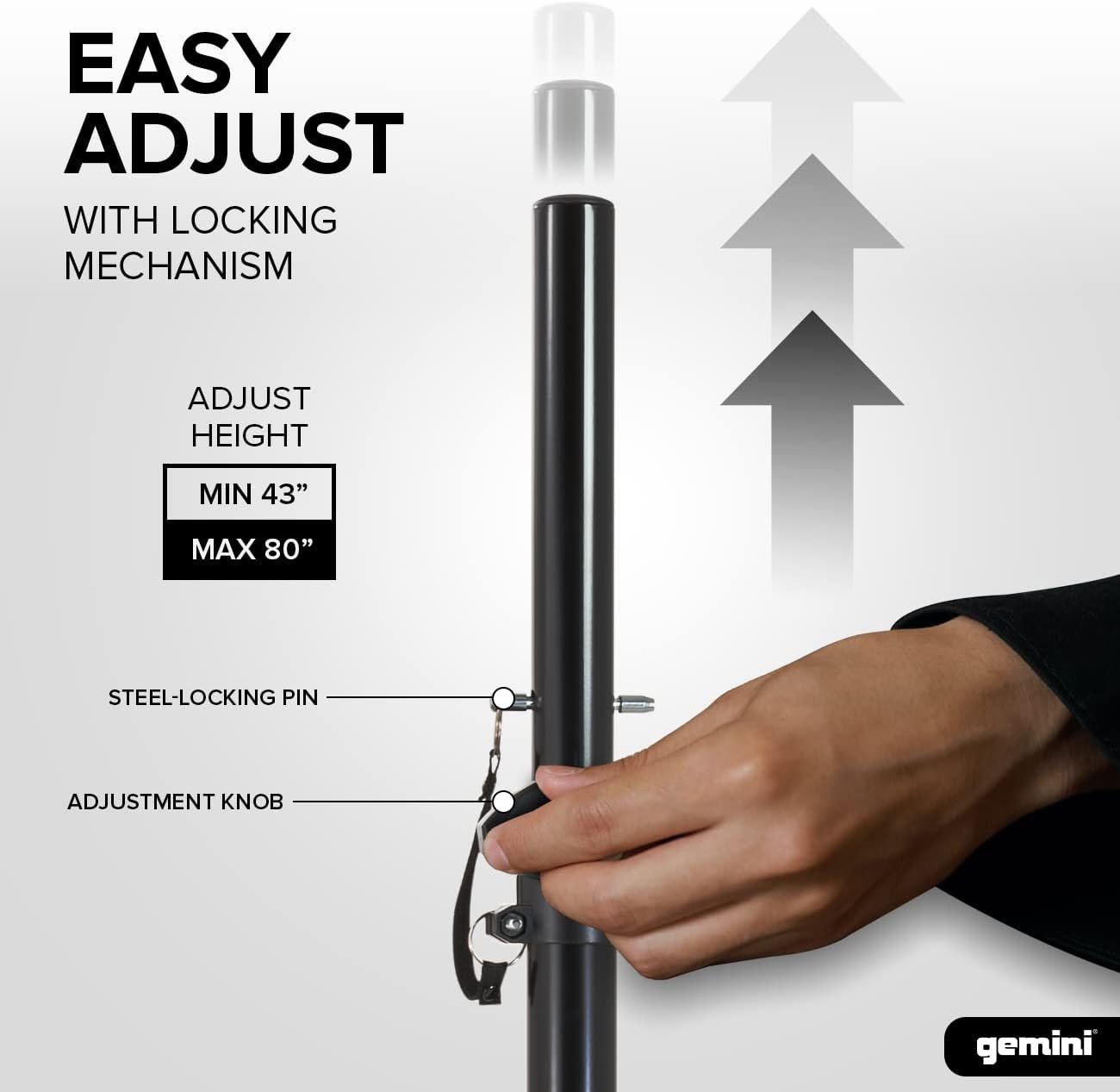 Gemini Sound stainless steel tripod speaker stands, 2-pack, adjustable height, 200lb capacity