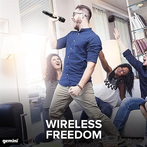 Gemini GMU-M100 rechargeable UHF wireless microphone system with 50-meter range and auto-pairing feature