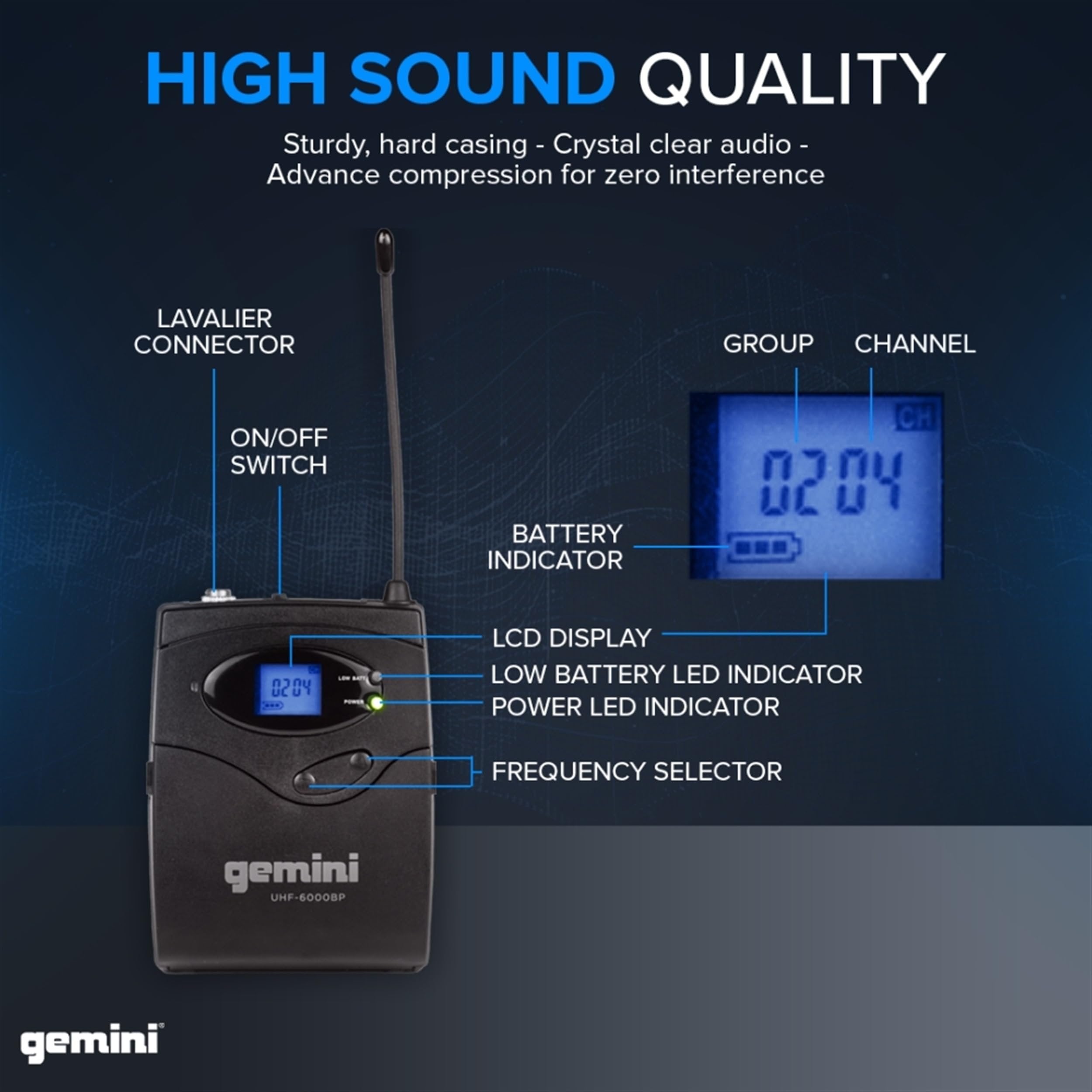 Gemini Sound UHF-6200HL lightweight wireless headset microphone system with comfortable fit and 240ft range