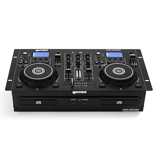 Gemini Sound CDM-4000BT Dual CD USB DJ player with Bluetooth, featuring sleek black design and intuitive controls.
