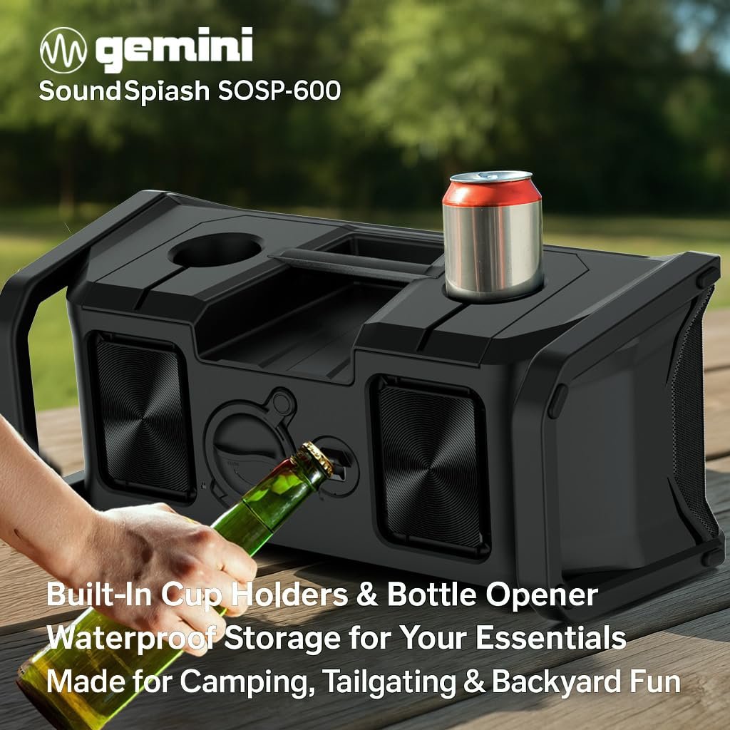 Silver Gemini SOSP-600 floating Bluetooth speaker, 300W, waterproof IP67, 24hr battery, 270-degree sound