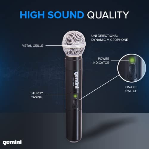 Gemini Sound UHF-04M wireless microphone system with 4 handheld mics and receiver for DJ and karaoke performances