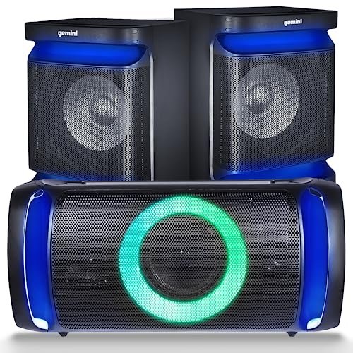 Gemini Sound GSYS-2400 Bluetooth home stereo system with dual 8-inch speakers and LED lights, 2000W power.