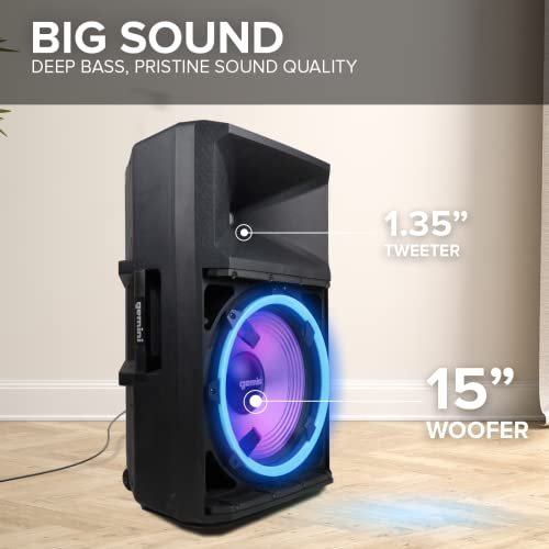 Gemini Sound GSP-L2200PK 15-inch Bluetooth PA speaker with LED lights, 2200W power, and robust design