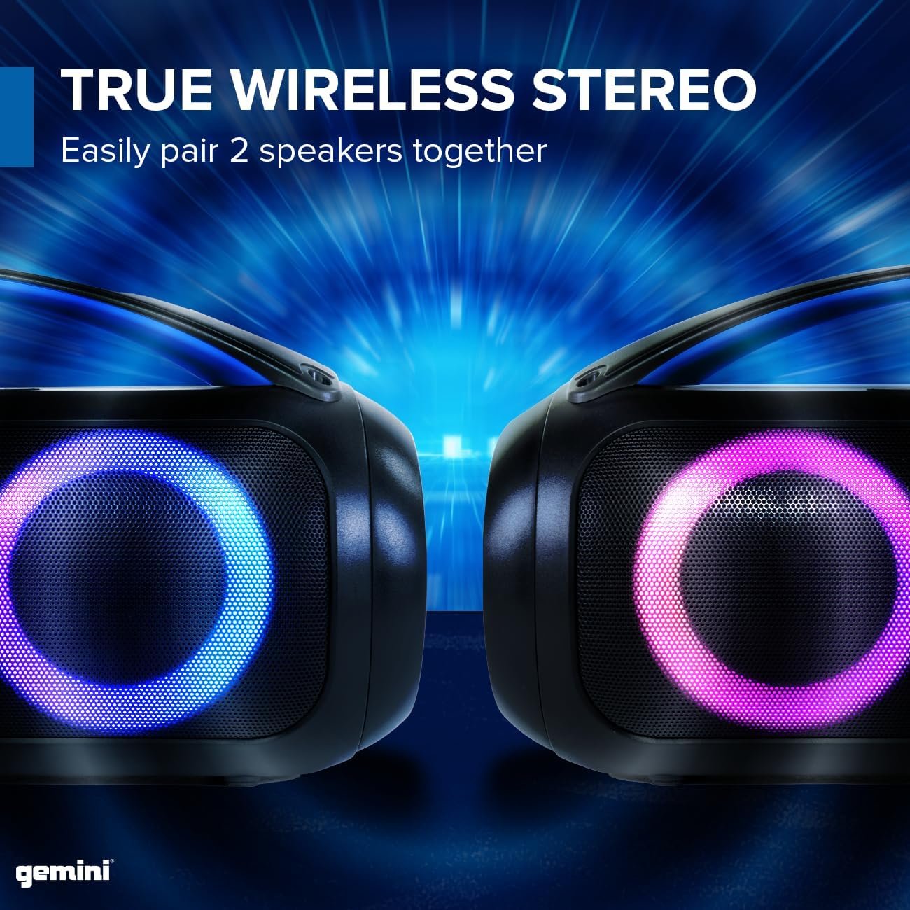 Gemini Sound GGO-230L waterproof Bluetooth speaker in black, IPX5 rated, portable design for outdoor use.