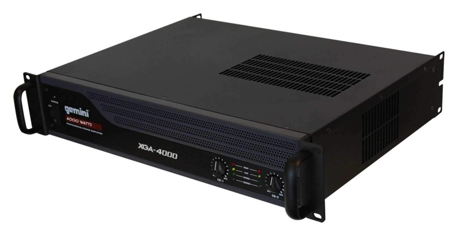 Gemini Sound XGA-4000 lightweight 4000W power amplifier in black, weighing 25lbs, designed for professional audio use