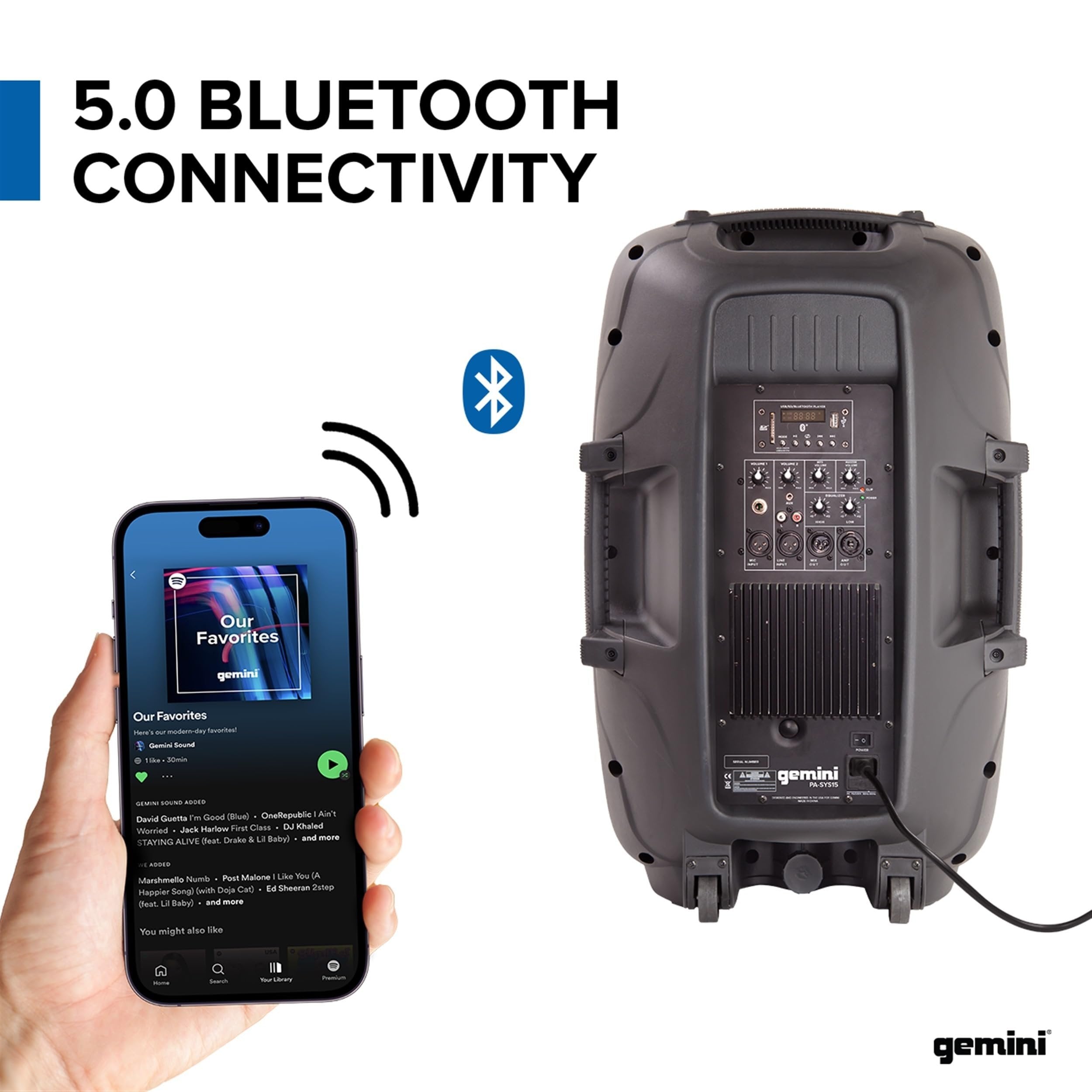 Gemini Sound PA-SYS15 portable dual speaker system, 2000W, Bluetooth, black with active speaker design