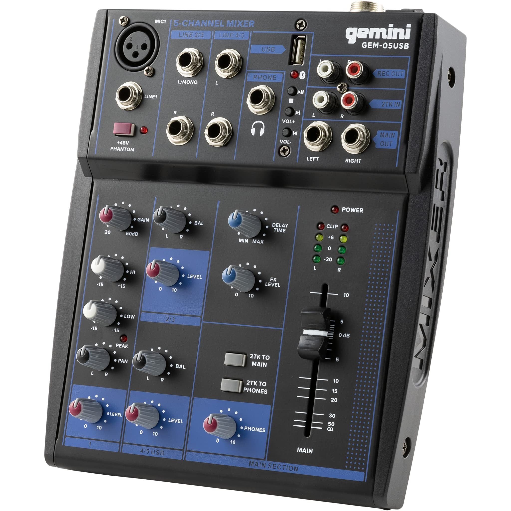Gemini Sound GEM-05USB 5-channel Bluetooth audio mixer with USB connectivity and multiple input options