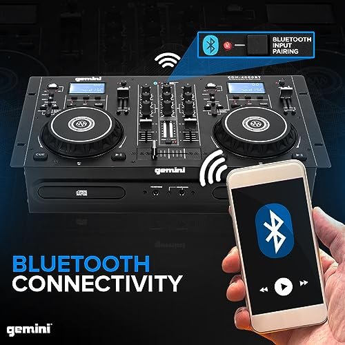 Gemini Sound CDM-4000BT dual CD USB DJ player with Bluetooth streaming, featuring a sleek black design.