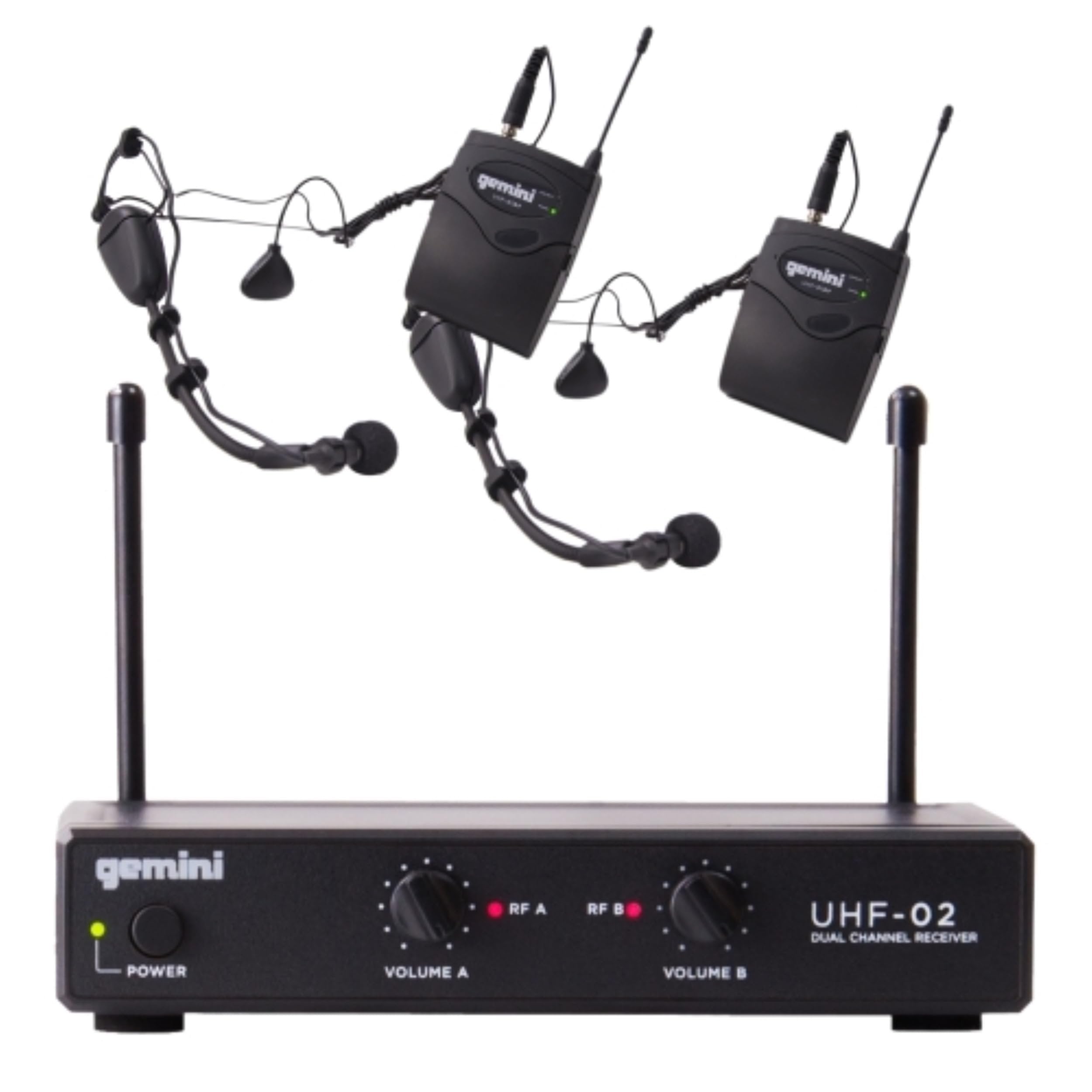Gemini UHF-02HL wireless microphone system with dual frequency options for high-quality audio