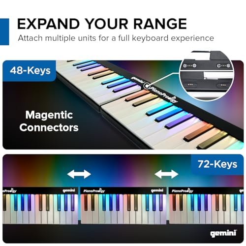 Gemini Sound Flip 24-Key Smart Wireless MIDI Keyboard with light-up keys, portable design in sleek black