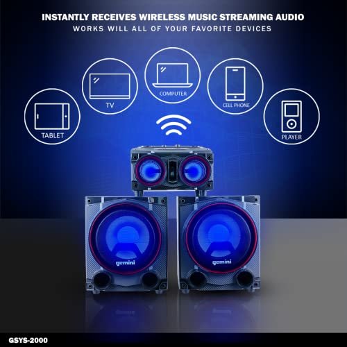 Gemini Sound GSYS-2000 2000W dual 8-inch stereo system with LED lighting and Bluetooth connectivity