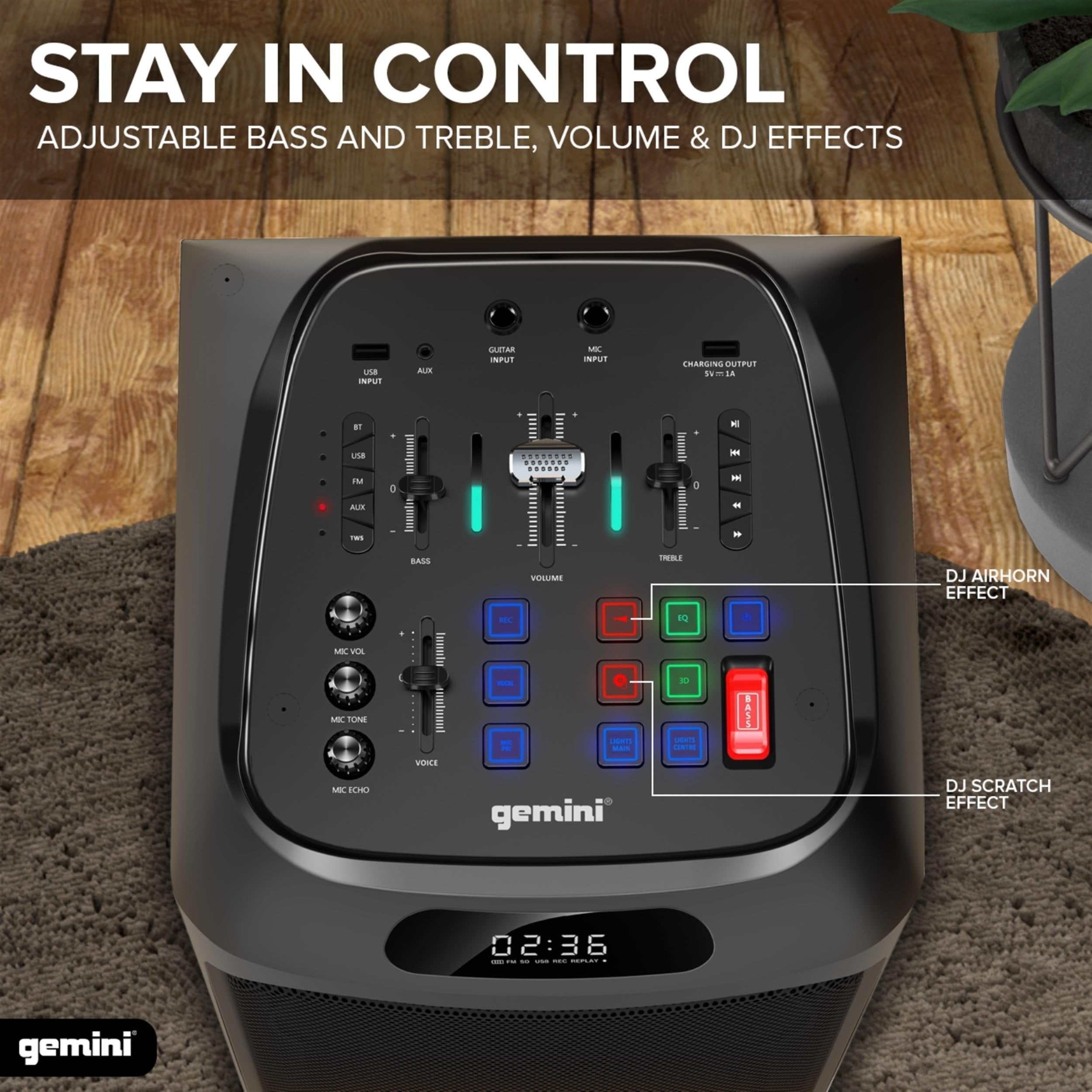 GHK-2800 Portable Bluetooth Party Speaker w/ RGB LED Lights 4800W