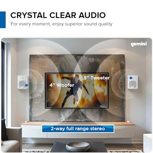 White waterproof outdoor Bluetooth speakers with 4-inch woofer and 0.5-inch tweeter by Gemini Sound