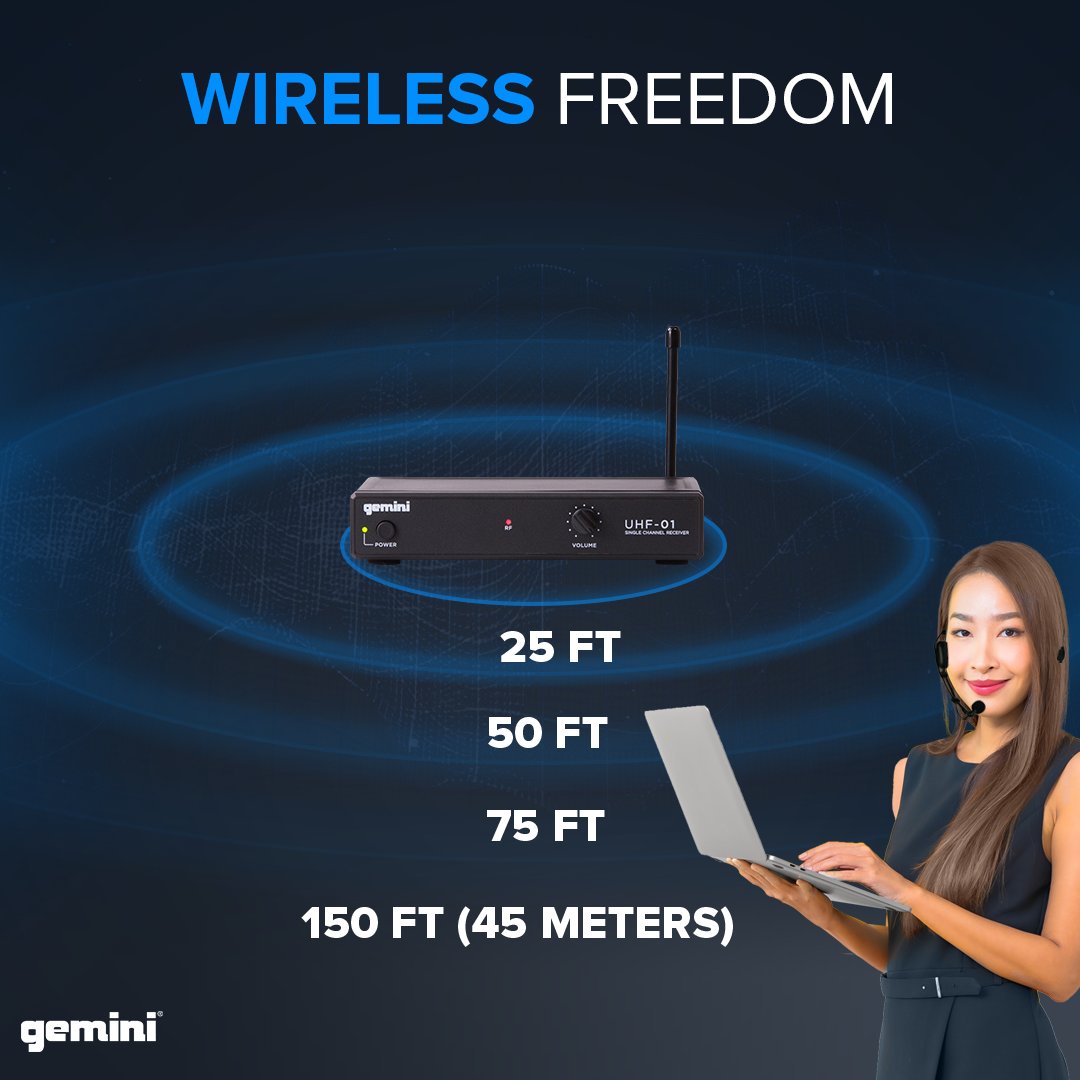 Gemini UHF-01HL Wireless Microphone System - Multi-Frequency