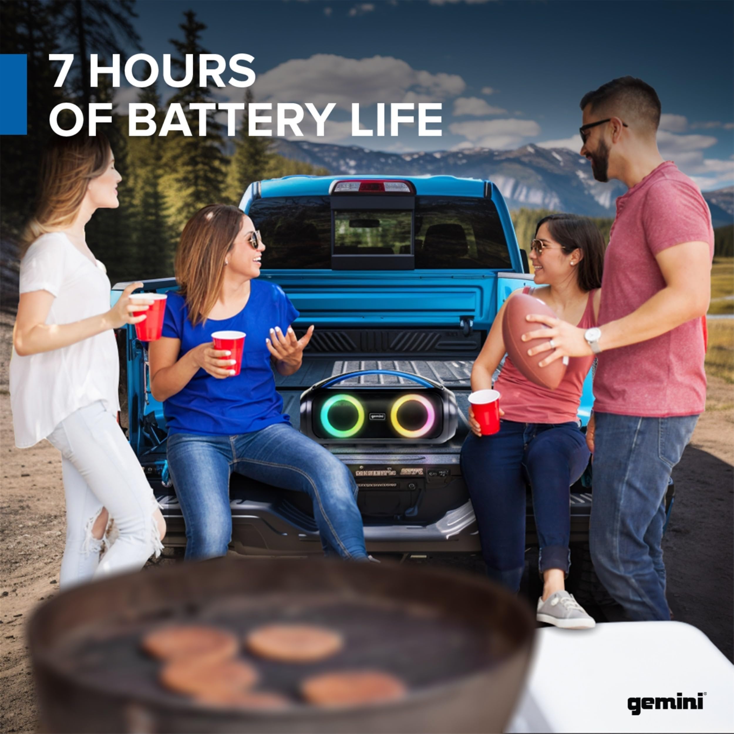 Gemini Sound GGO-230L waterproof Bluetooth speaker in black, portable design for outdoor use, IPX5 rated.