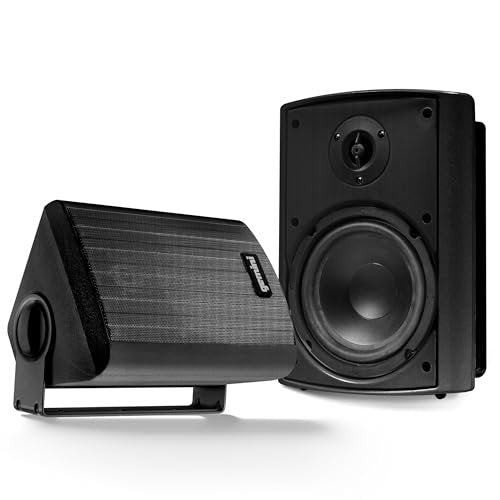 Black Gemini Sound 6.5-inch waterproof outdoor Bluetooth speakers with adjustable mounting brackets