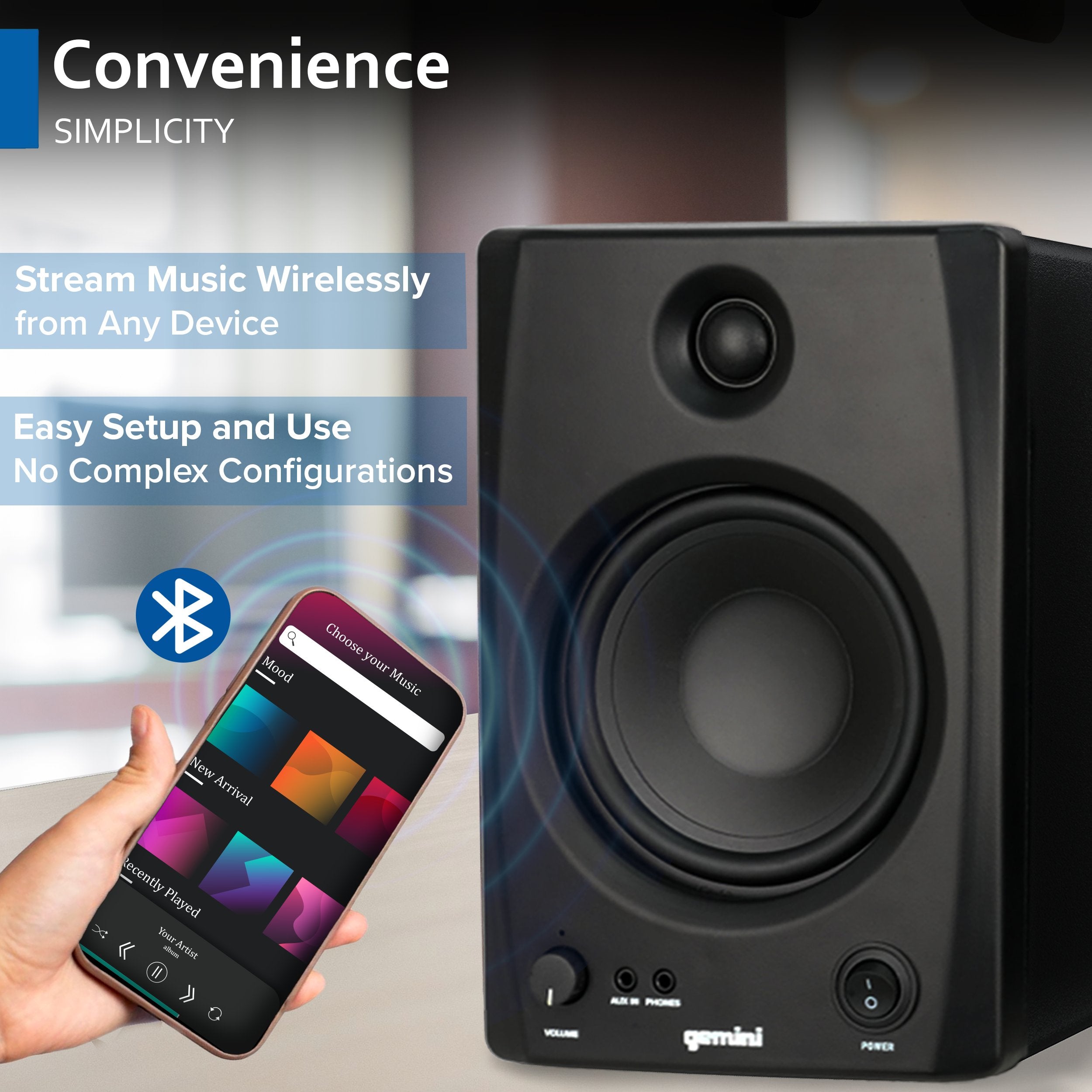 Gemini SMX-5BT black 5-inch Bluetooth studio monitor speakers with 200W power