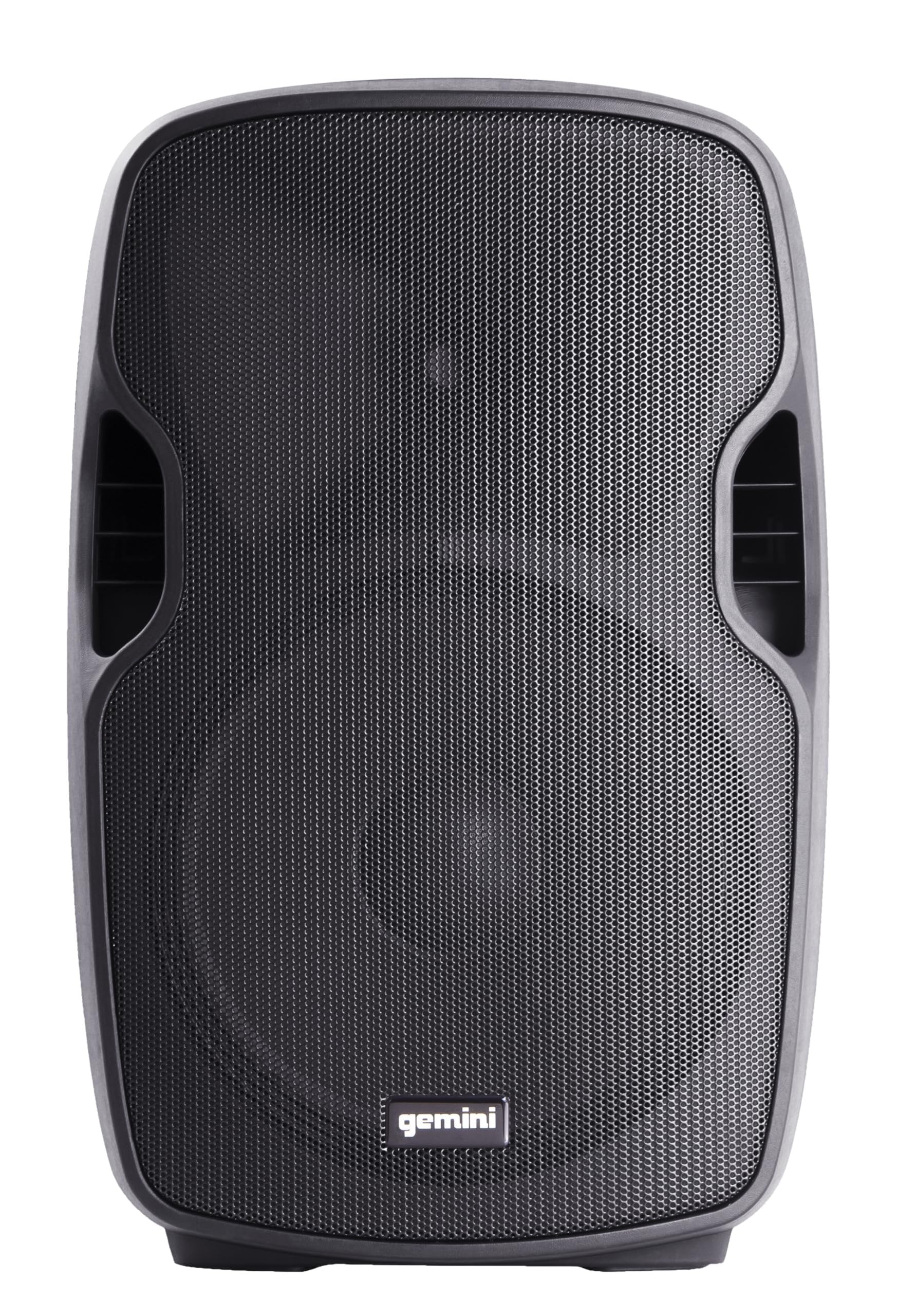 Gemini AS-12BLU 12-inch powered Bluetooth speaker with USB/SD ports, black finish, and built-in amplifier