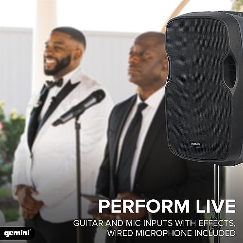 Gemini AS-15TOGO 15-inch portable Bluetooth speaker with wheels, battery-powered, in black