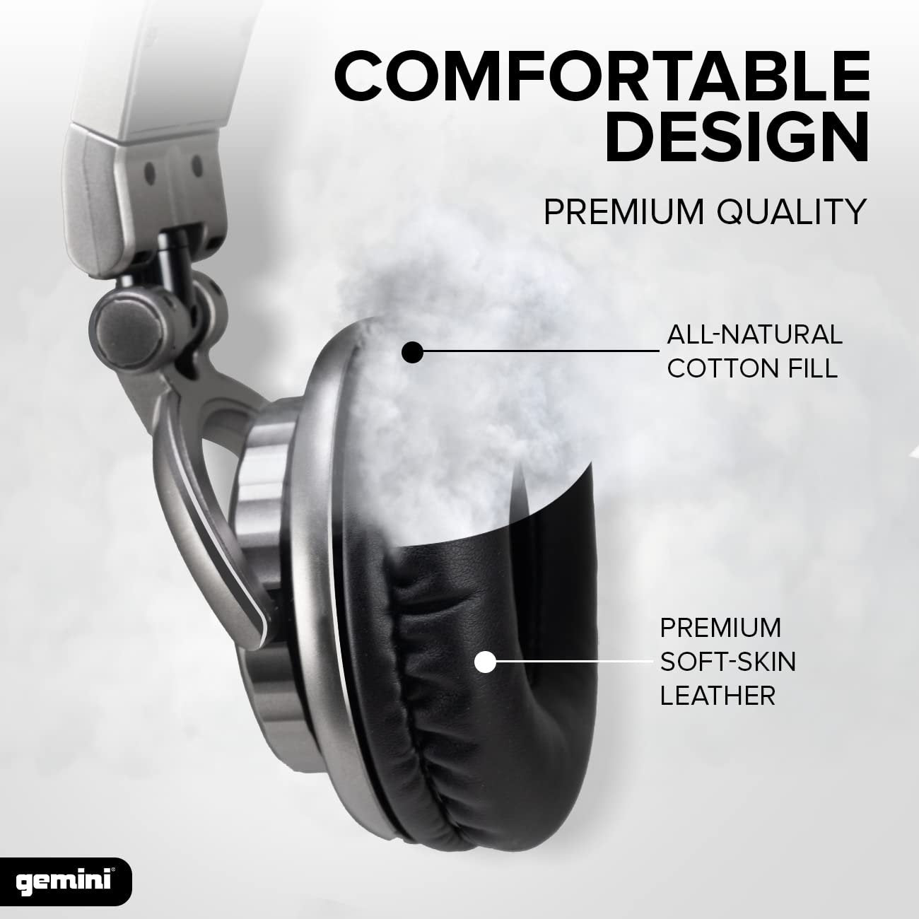 Gemini DJX-500 professional DJ headphones with soft ear pads and adjustable design in black