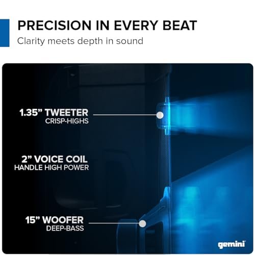 Gemini Sound GD-215PRO 15-inch Bluetooth PA speaker in black with 1200W power for professional audio use