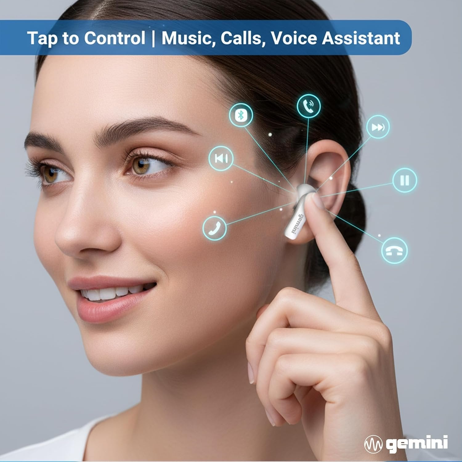 Wireless GEBX-100 Bluetooth 5.4 earbuds with 13mm drivers and compact charging case by Gemini Sound