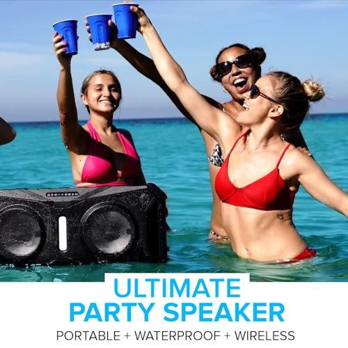 Black waterproof floating Bluetooth speaker with dual 8-inch woofers, 400W power by Gemini Sound