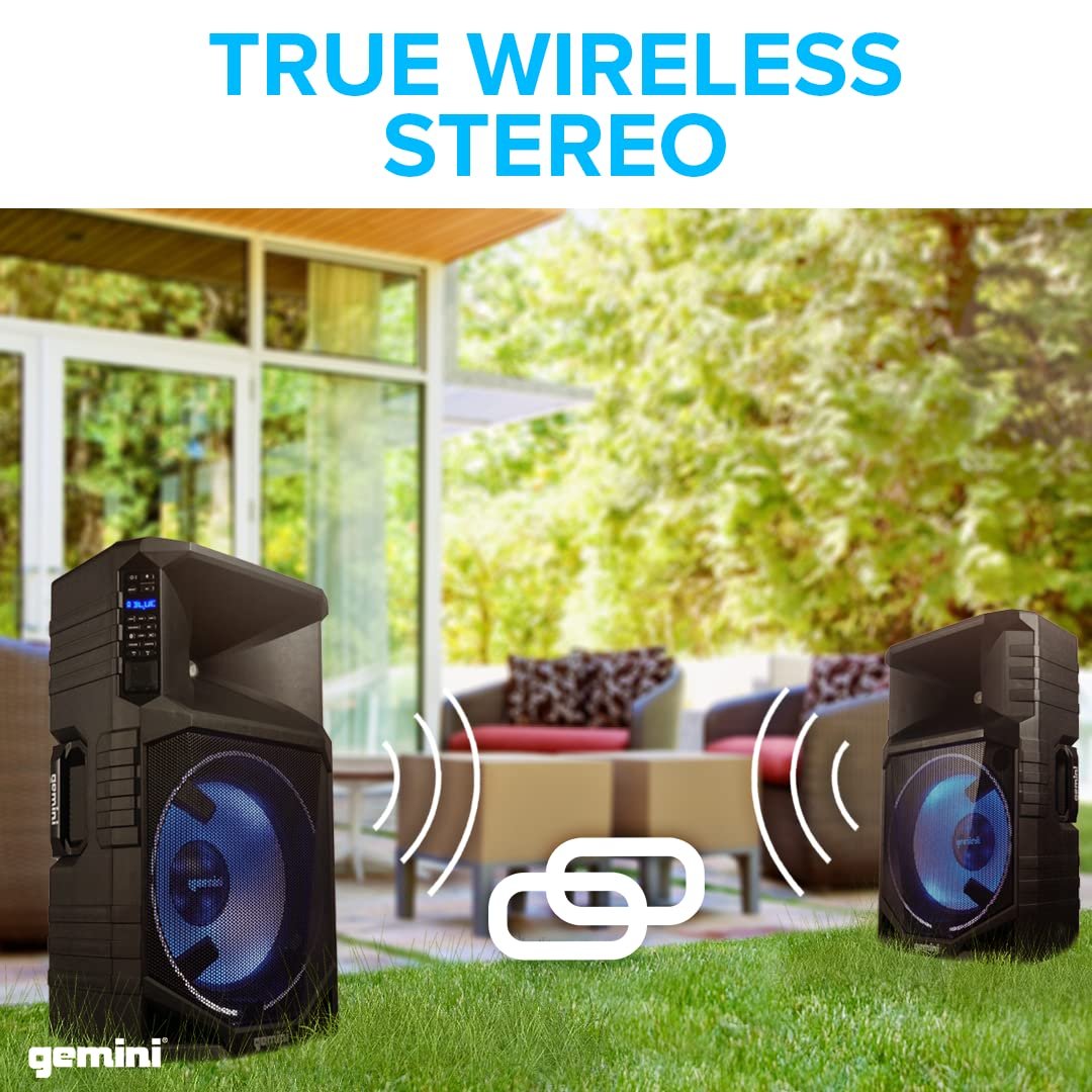 Gemini Sound GSW-T1500PK weatherproof 1500W Bluetooth PA speaker with stand and 15-inch bass-boost speaker