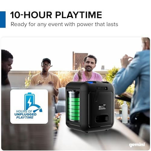 Gemini Sound GGO-650L portable wireless karaoke speaker with 100W power, LED lights, and 6.5-inch woofer.