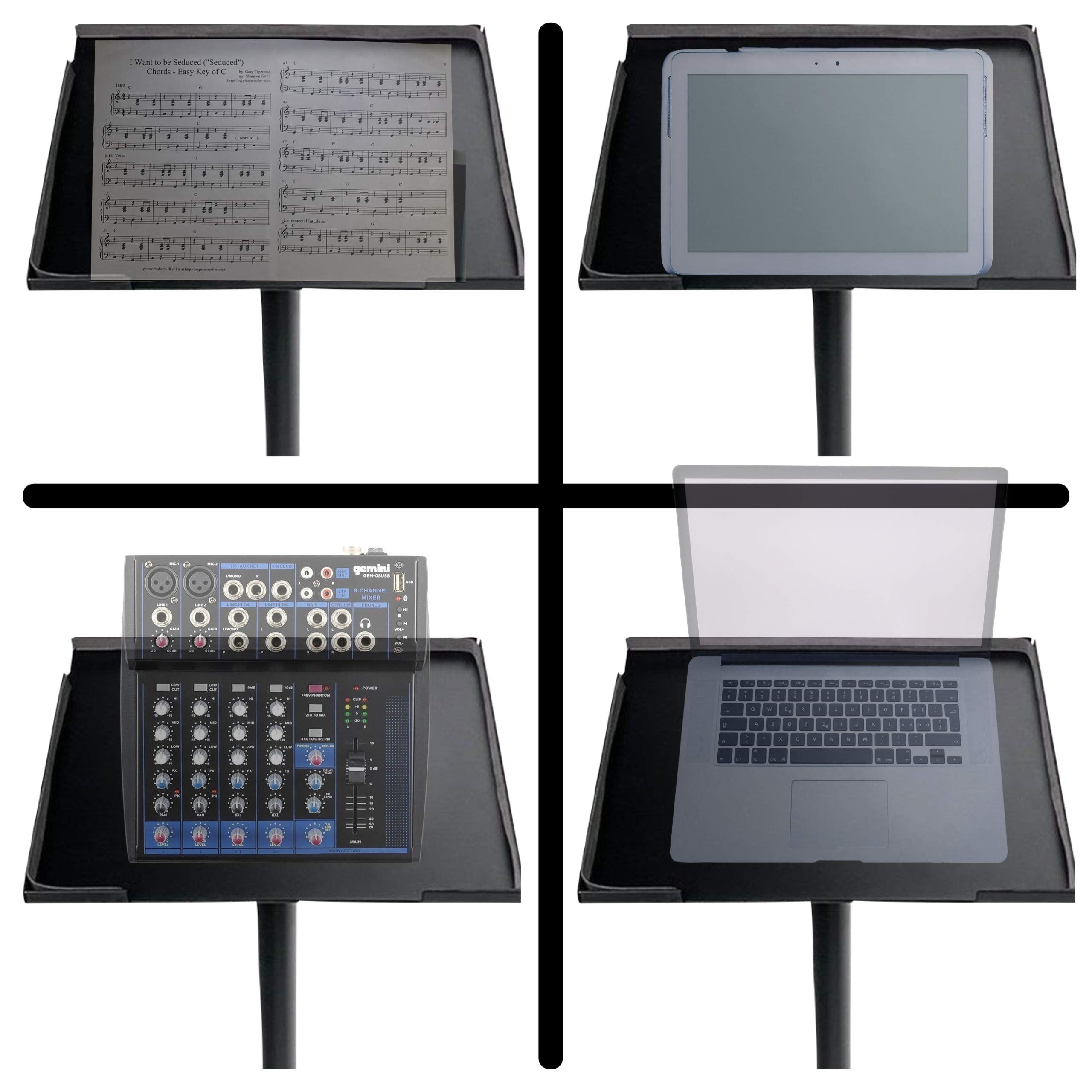 Adjustable steel device stand in black by Gemini Sound for professional music equipment