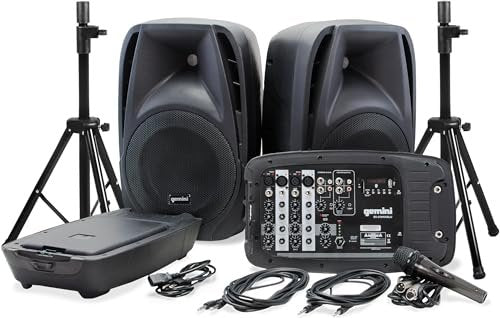 Gemini Sound 150W portable PA system with dual 10-inch speakers and black finish