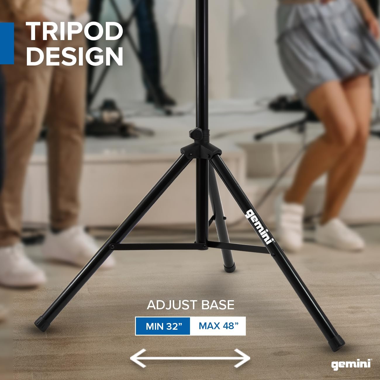 Gemini Sound ST-04 stainless steel speaker stand with adjustable height, 200lb capacity, and sturdy design.