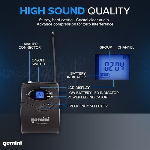 Gemini Sound UHF-6100HL lightweight wireless headset microphone with adjustable headband and 240ft range