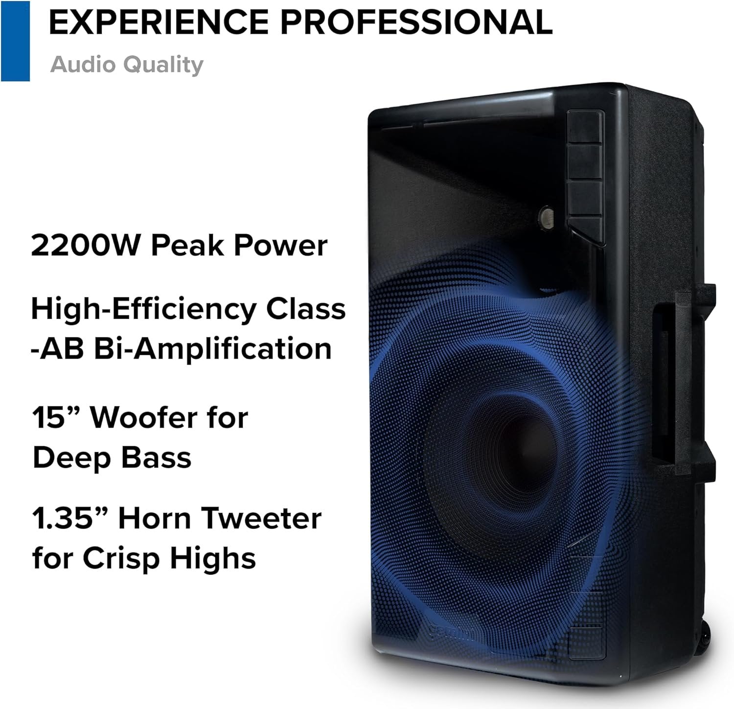 Gemini Sound GSP-5500 Bluetooth PA speaker, 15-inch, 2200W, black, with TWS and XLR inputs